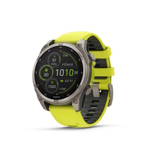 Garmin fēnix® 8 – 47 mm, Solar Sapphire, Titanium with Amp Yellow/Graphite Silicone Band