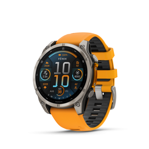 Garmin fēnix® 8 – 47 mm, AMOLED Sapphire, Titanium with Spark Orange/Graphite Silicone Band