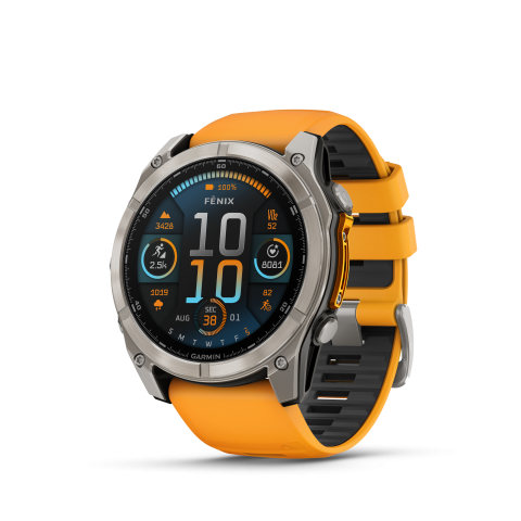 Garmin fēnix® 8 – 51 mm, AMOLED Sapphire, Titanium with Spark Orange/Graphite Silicone Band