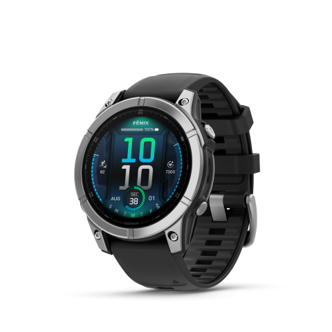 Garmin fēnix® E – 47 mm, AMOLED Stainless Steel with Black Silicone Band